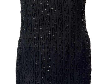 Sequin Black Cocktail Evening Dress with Silver Trim, Elegant Formal Party Outfit, Sparkly Nightclub Attire, Silver Accent Dress, Sleeveless