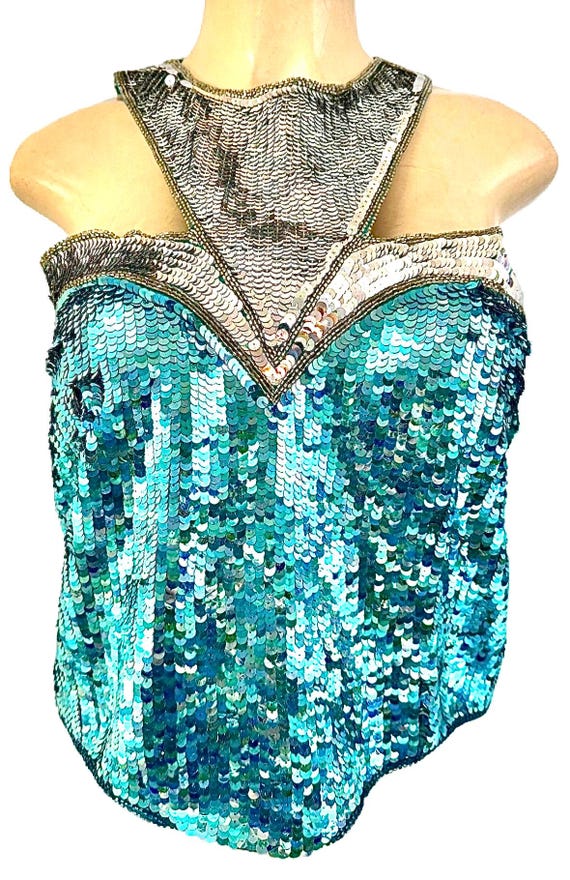 Sequin Top Turquoise Silver - image 1