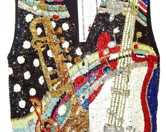 Rock-Roll-Weste mit Pailletten und Perlen, Konzertweste, Disco-Weste, Glitzerweste Unisex, Retro-Partyweste für Musikliebhaber