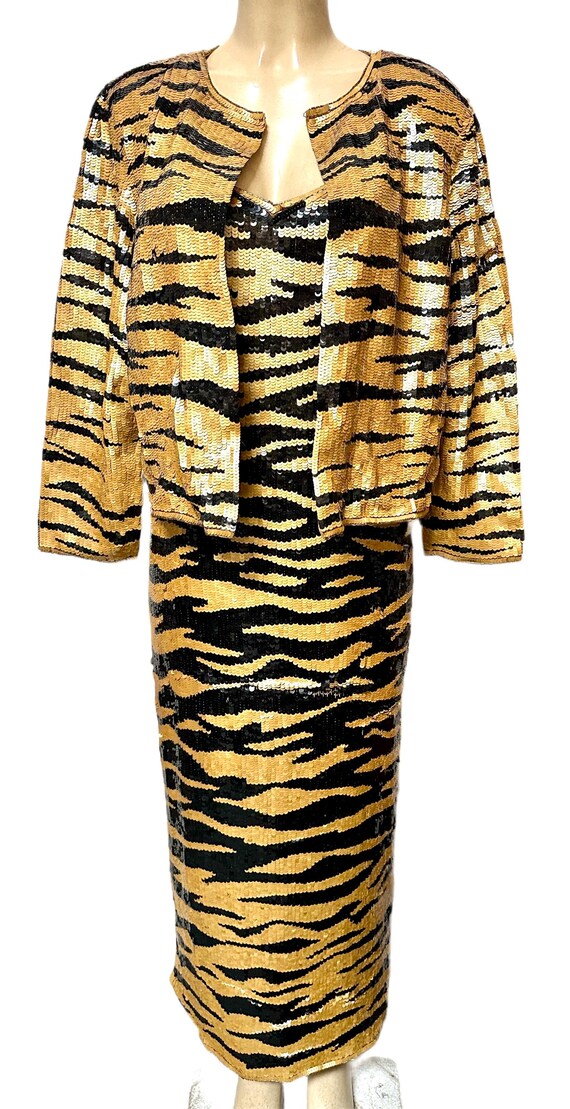 Sequin Dress Tiger Print Set: Gold Black Animal Pattern With Matching Long  Sleeve Coat, Size 10 Only - Etsy Israel