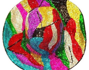 Sequin Cowboy Hat, Rainbow Zigzag Sparkly Cowgirl Hat, Festival Rave Accessory