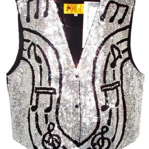 Music Note-vest pailletten, zilver-zwart feestkostuum, sprankelend kindervest, uniseks