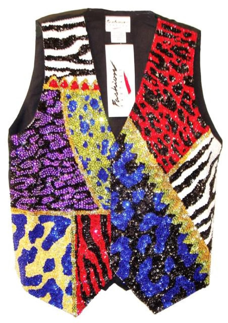 70s Raves Sequin Beaded Vest, Psychedelic Patchwork, Unisex 70s Rave Outfit ...
