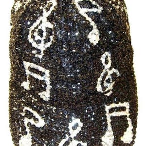Sequined Cap Black Silver Music Notes Unisex Adjustable Hat for Adults