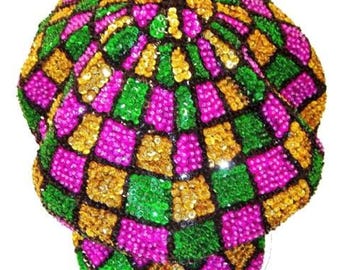 Vintage JC \'80s New Orleans Sequined Harlequin Pattern Marti Gras Baseball Hat Mardi Gras Sequin Baseball Cap – Harlequin Pattern - Etsy main image 4