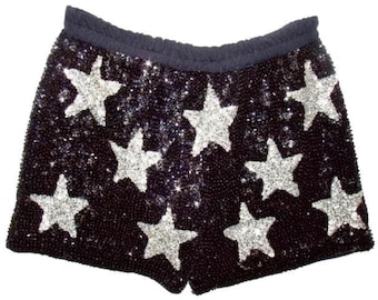 Paljettshorts Svarta Silverstjärnor: Flicka S/M One Size Glittrig Festivaloutfit