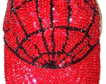 Sequined Fashionable Cap Red Spider, Adult Unisex Sparkly Baseball Hat, Comic Inspired Glam Streetwear Accessory