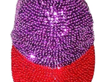 Sequined Cap Purple with Red Brim: Unisex Adult Hat, Shimmer Party Hat