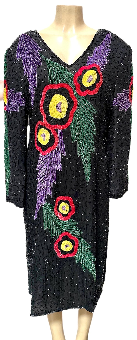 black multicolor sequin dress Black Long Sleeve Multicolor 3D Sequin Mini Dress
