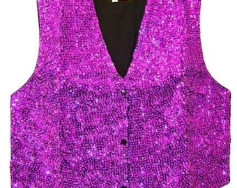 Vest met pailletten en kralen, paars boho-vest, cosplay disco-vest, top voor Pride Festival, unisex feestkleding, Burning Man-vest, dansvloeroutfit