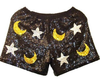 Paljettshorts Celestial Black: Flickor S/M, Skimrande One Size