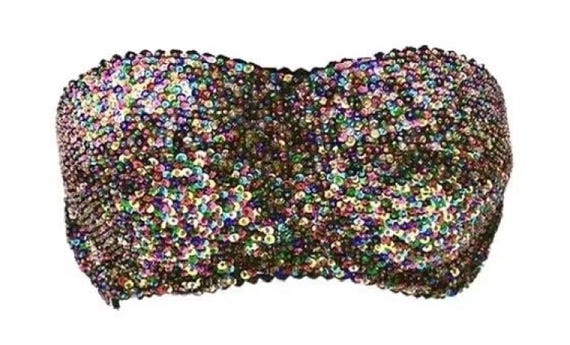 Sequin Bra Bustier: Lightweight Multi-Color Stret… - image 1