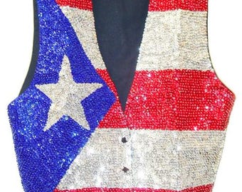 Sequin Vest Puerto Rico Flag Size  2X