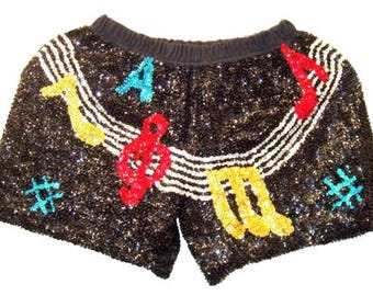 Paljettshorts Svarta Färgglada Noter, En Storlek S/M, Lätt Glittertyg