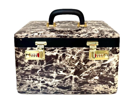 Lockable Faux Leather Jewelry Makeup Organizer Case, Mirror, Removable Tray