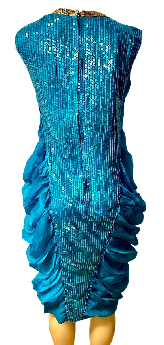 Sequin Teal Turquoise Gold Egyptian Style Cocktail Dress