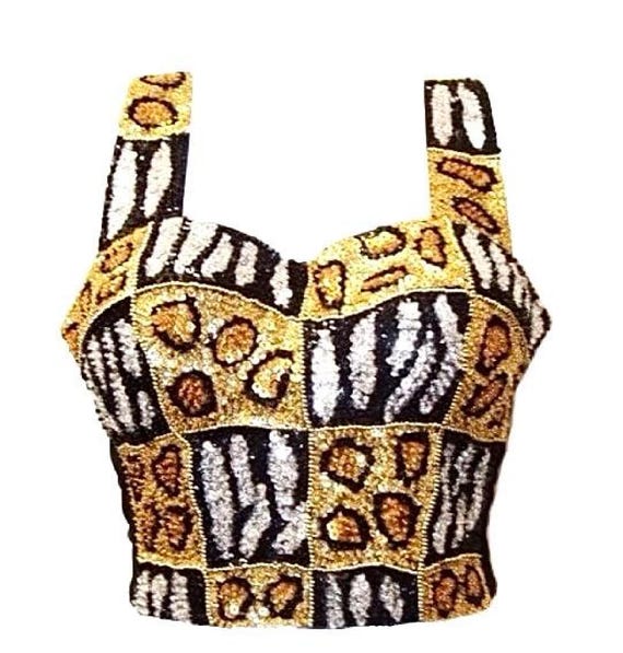 Sequin Bustier Top: Gold Tiger Leopard Print, Adj… - image 2