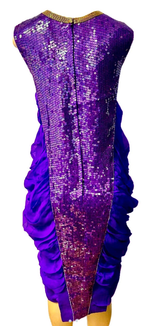 Sequin Cocktail Dress Purple Gold Egyptian Style Fully Lined, Sleeveless, Fitted, Size 6