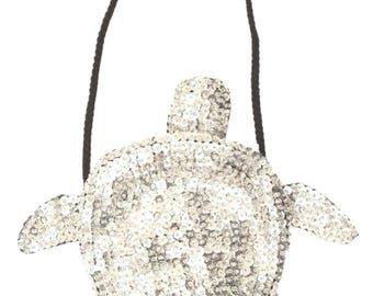 Sequin Purse Turtle Shape Silver, Sparkly Kids Shoulder Bag, Cute Animal Evening Clutch, Mini Turtle Bag