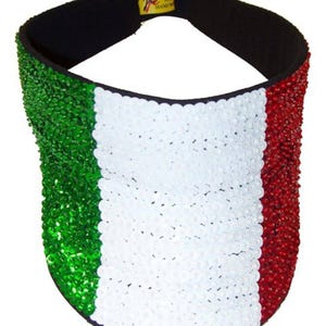 スパンコール付きイタリア国旗サンバイザー、キラキラ輝く赤白緑フェスティバルアクセサリー