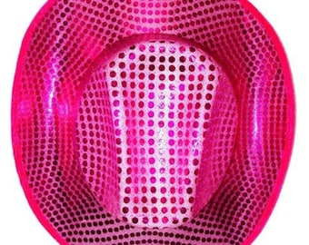 Sequin Cowboy Hat, Hot Pink Fushia Glitter Western Accessory, Festival Rave Costume