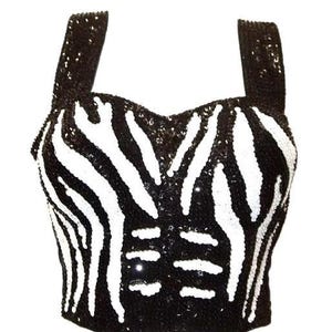 Sequin Bustier Halter Luxury Zebra Top: Zebra Stripe Pattern, New Size XL
