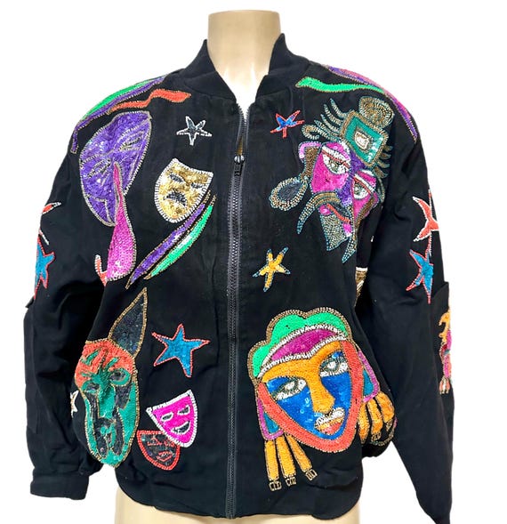 Sequin Bomber Style Jacket Black Multi - image 2