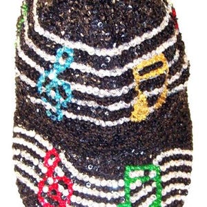 Sparkly Sequin Music Notes Cap, Black Festival Concert Accessory