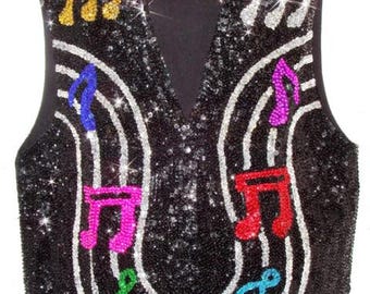 Unisex Music Vest Sequin Note, Shiny Music Themed Vest, Kids Party Outfit, Youth Concert Wear, Dance Party Vest, (fits up to 10 year old kid