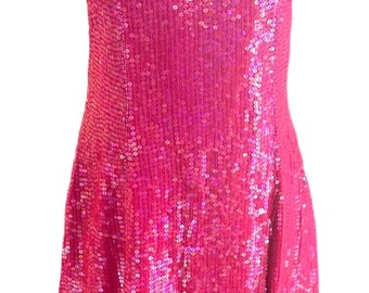 Sequin Dress Pink Fushia, Sparkly Party Outfit for Women, Short Cocktail Gown, Nightclub Birthday Dress, Girls Night Dress