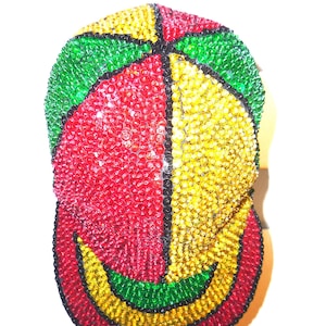 Sombrero con lentejuelas de colores jamaicanos, accesorio de atuendo para festivales de estilo reggae streetwear para adultos, carnaval rastafari, moda para fiestas dancehall.