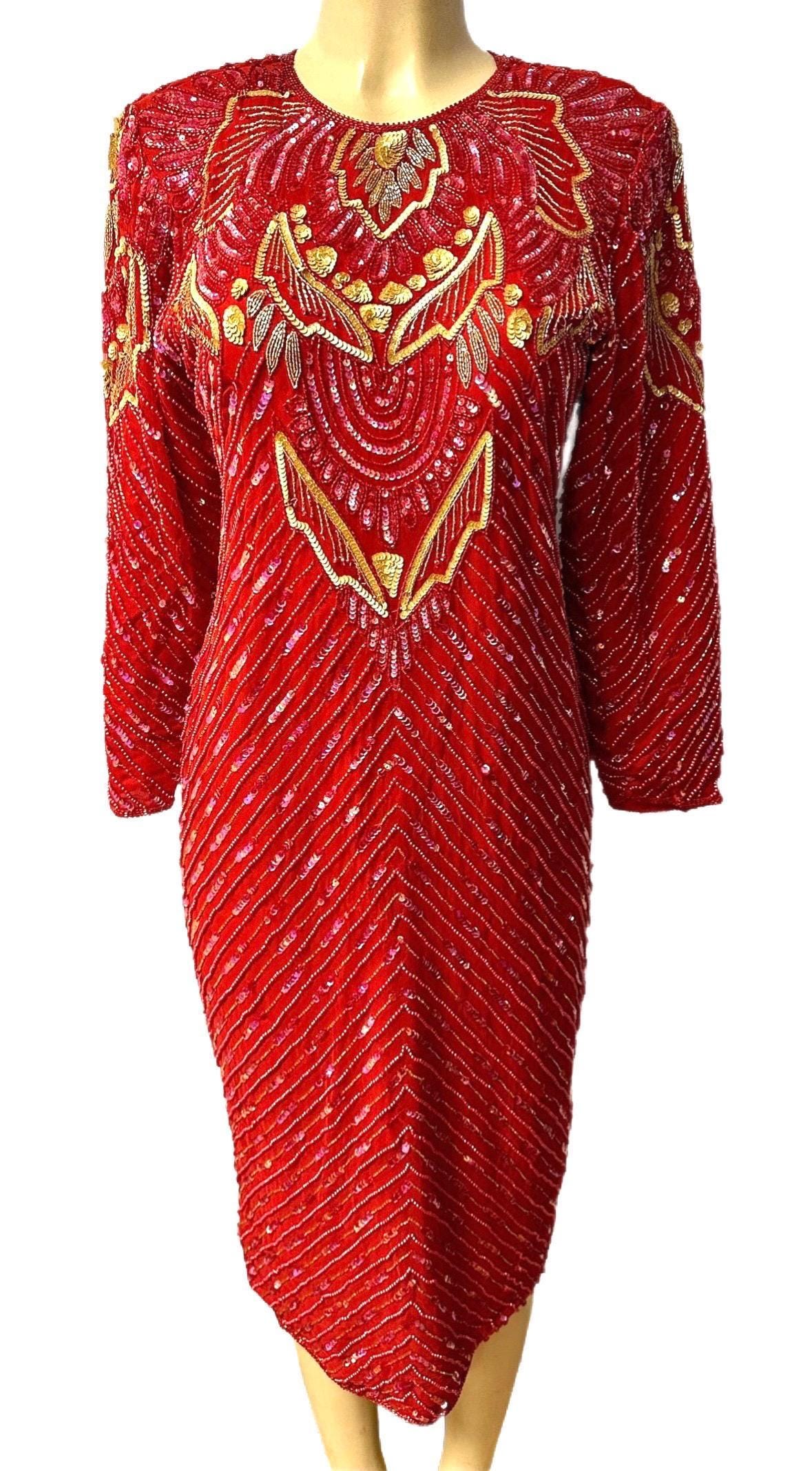 Long Sleeve Gold Sequin Dress - Etsy
