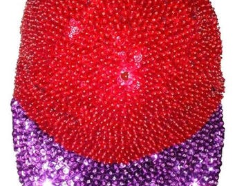 Sequin Baseball Hat Cap Red with Purple Brim Adults Unisex: Shimmer Polyester Adjustable Structured Fashion