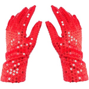 Sequined Fabric Gloves Red, Sparkly Evening Accessory, Shiny Party Wear, Dance Costume, Formal Event Outfit, Holiday Performance Prop