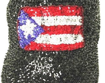Gorro puertorriqueño con lentejuelas, estilo puertorriqueño moderno, gorro del orgullo boricua, gorro estilo Coachella, gorro con vibras latinas, moda con la bandera de Puerto Rico