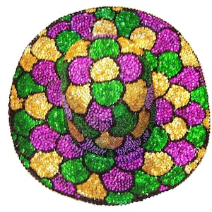 Sequin Cowboy Hat Mardi Gras Shell Design: Glitter Purple Green Gold Adult Size