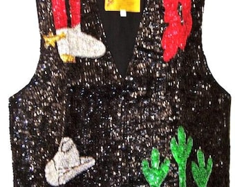 Sequin Western Vest Boho Sequin Vest, Sparkly Rodeo Party Top, Southwestern Vest Country Concert Top, Cowboy Style Vest Unisex Rodeo Vest