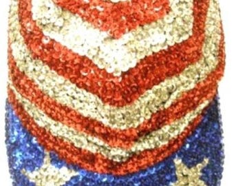 Baseballpet met pailletten VS-vlag, patriottische paillettenhoed, sprankelende VS-hoed, 4 juli-pet, VS-feestmuts, uniseks VS-hoed