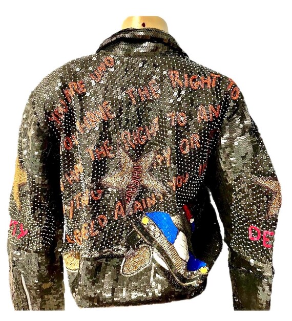Sequin Bomber Jacket Black Multi: Shimmering Rain… - image 2