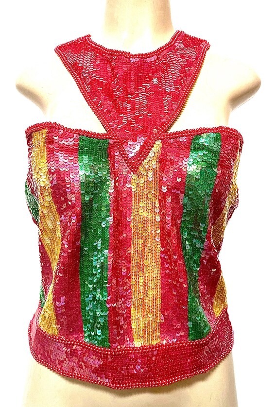 Sequin Top Red Multi size M - image 2