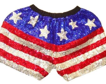 Paljettshorts Dam, Glittriga Festivalshorts USA S/M, Rave Paljettshorts, Discoshorts Dam, Scenoutfitshorts