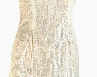 Sequin White Cocktail Dress, Sparkly Party Outfit for Women, Short Evening Style, Elegant Semi Formal Event Fashion