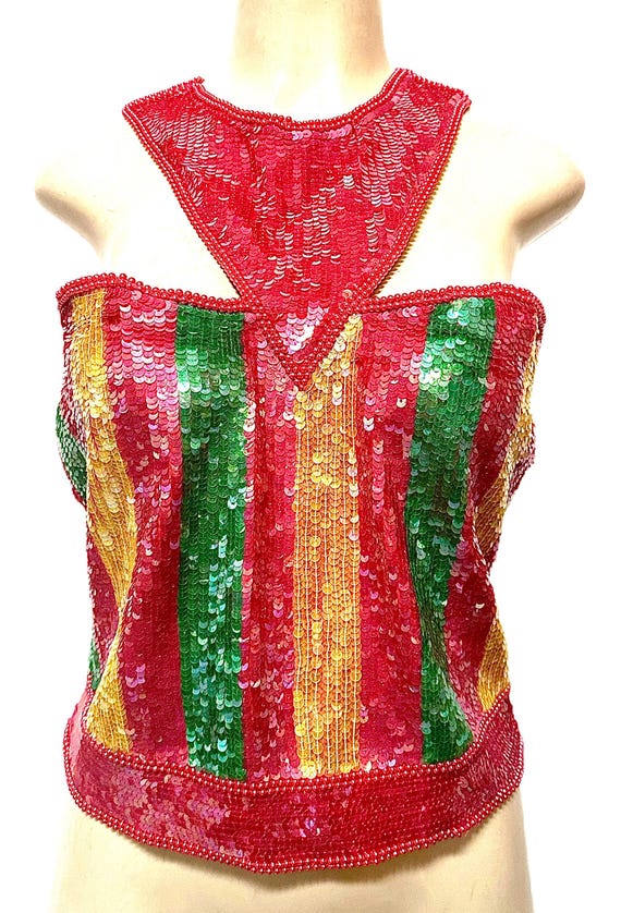 Sequin Top Red Multi size M - image 1