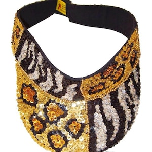 Sequin Sun Visor hat: adjustable tiger leopard print sparkle brim
