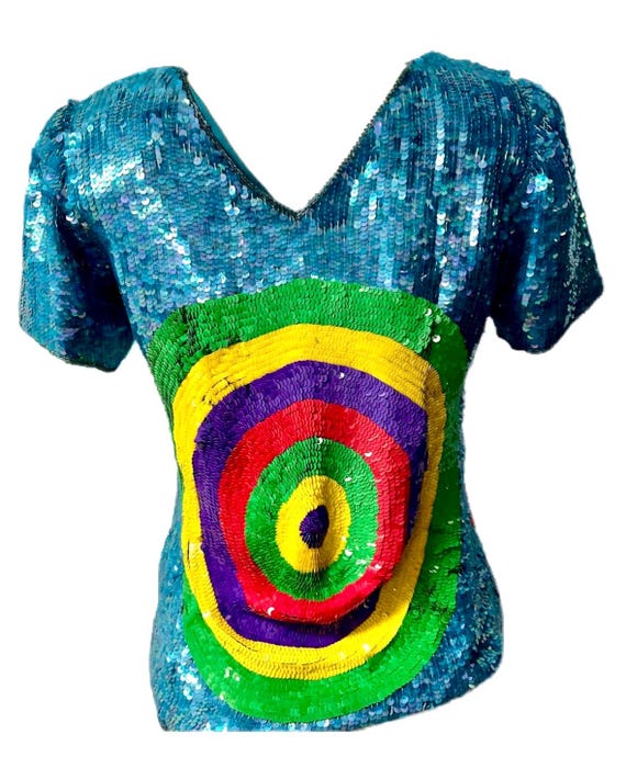 Sequin Top Turquoise Multi - image 2