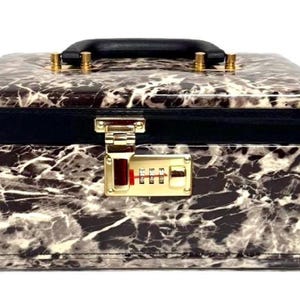 Jewelry Makeup Briefcase Box Medium: PU Leather Storage Case with Mirror and Compartments