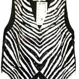 Sequin Zebra Vest Black White Animal Print, Handmade Beaded Animal Vest, Festival Zebra Vest Unisex Costume Top, Zebra Clubwear