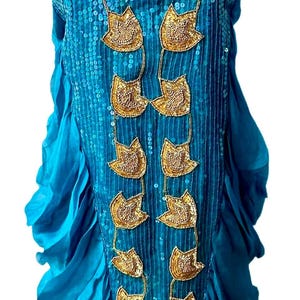 turquoise blue and gold dress Ordinia Gown in Blue Ibiza Night Teal
