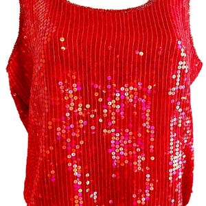 Blusa de fiesta elástica de manga corta con lentejuelas rojas brillantes para mujer