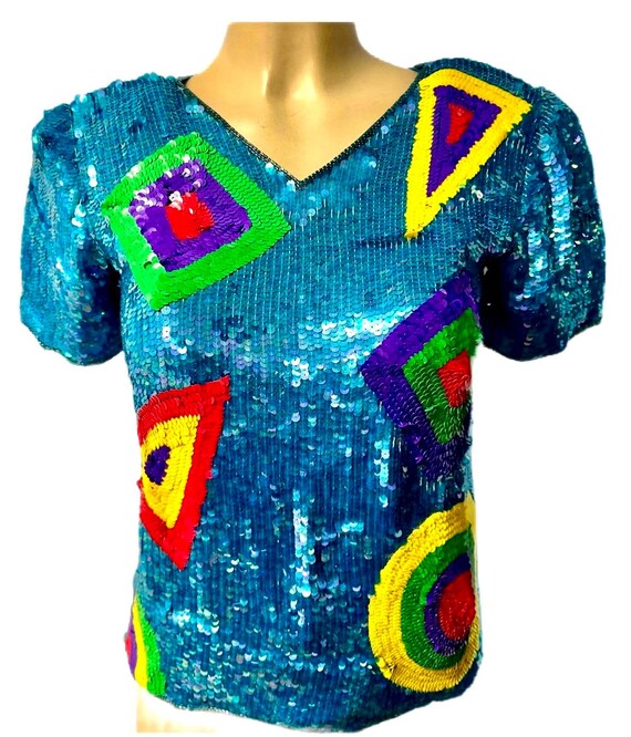 Sequin Top Turquoise Multi - image 1